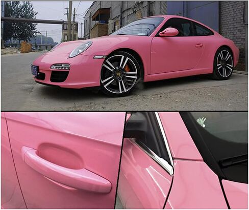 LZLRUN Pink High Gloss Vinyl Realistic Paint Wrap Roll Car Sticker Film Decal Bubble Free Come with Installation Tool Set (1ft x 5ft) in Kuwait
