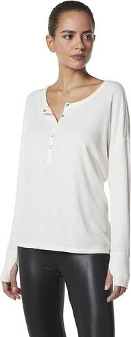 Andrew Marc Women's Long Sleeve Ribbed Vented Henley in Saudi Arabia