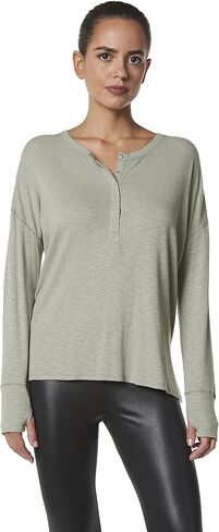 Andrew Marc Women's Long Sleeve Ribbed Vented Henley in Saudi Arabia