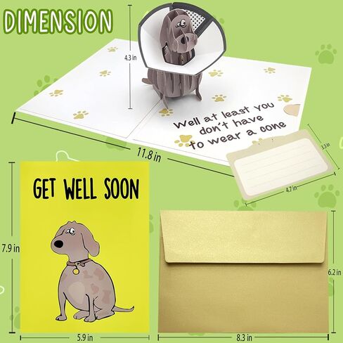Funny Pop Up Get Well Soon Card, Humorous 3D Speedy Surgery Recovery Card for Friends Patient, Lovely Sympathy Cards for Men Women, At Least You Don't Have to Wear A Cone, Pug Cone Card in Saudi Arabia