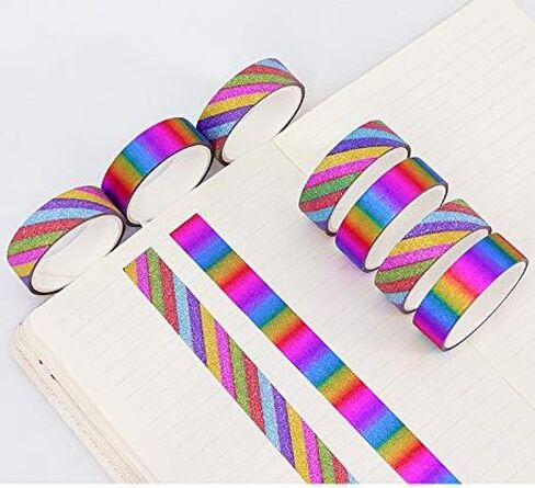 30 لفة من أشرطة لاصقة لامعة بألوان قوس قزح، شريط حرفي زخرفي، أشرطة ملونة متدرجة، أشرطة مخططة قطرية، مجموعة لتغليف الهدايا بنفسك وتغليف الهدايا (خطوط قطرية) in Kuwait