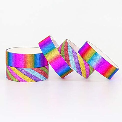 30 لفة من أشرطة لاصقة لامعة بألوان قوس قزح، شريط حرفي زخرفي، أشرطة ملونة متدرجة، أشرطة مخططة قطرية، مجموعة لتغليف الهدايا بنفسك وتغليف الهدايا (خطوط قطرية) in Kuwait