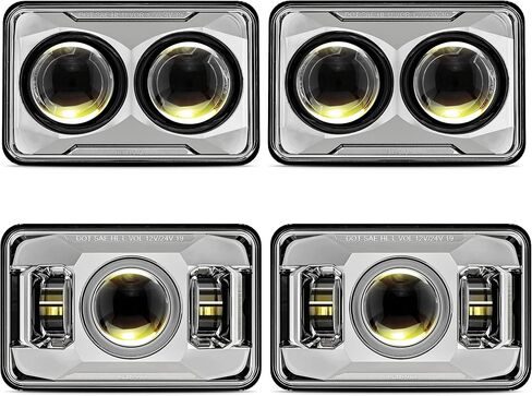 DOT 60W 4x6 LED المصابيح الأمامية [شعاع Hi/lo العلمي بشكل منفصل] بديل لـ Kenworth T800 T600 Peterbilt 379 Feightliner O-ldsmobile Cutlass H4651 H4652 H4656 H4666 H6545 أسود in Saudi Arabia