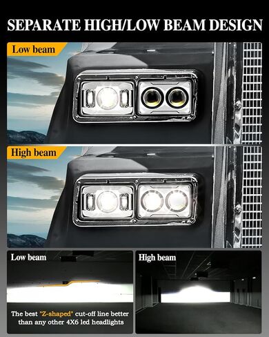 DOT 60W 4x6 LED المصابيح الأمامية [شعاع Hi/lo العلمي بشكل منفصل] بديل لـ Kenworth T800 T600 Peterbilt 379 Feightliner O-ldsmobile Cutlass H4651 H4652 H4656 H4666 H6545 أسود in Saudi Arabia