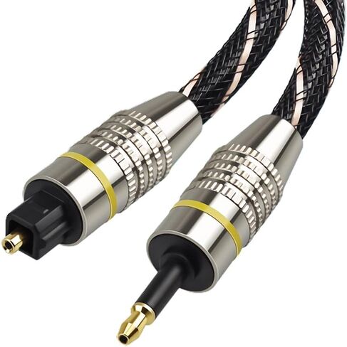 كابل صوت بصري Toslink إلى Mini Toslink - كابل ألياف بصرية رقمي S/PDIF مطلي بالذهب 24 قيراط للمسرح المنزلي وأشرطة الصوت وأجهزة التلفزيون ومكبرات الصوت وأنظمة هاي فاي (1 متر/3.28 قدم) in Kuwait