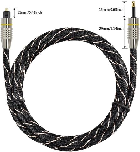 كابل صوت بصري Toslink إلى Mini Toslink - كابل ألياف بصرية رقمي S/PDIF مطلي بالذهب 24 قيراط للمسرح المنزلي وأشرطة الصوت وأجهزة التلفزيون ومكبرات الصوت وأنظمة هاي فاي (1 متر/3.28 قدم) in Kuwait