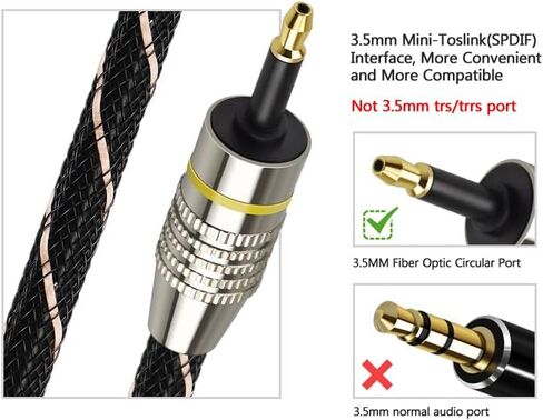 كابل صوت بصري Toslink إلى Mini Toslink - كابل ألياف بصرية رقمي S/PDIF مطلي بالذهب 24 قيراط للمسرح المنزلي وأشرطة الصوت وأجهزة التلفزيون ومكبرات الصوت وأنظمة هاي فاي (1 متر/3.28 قدم) in Kuwait