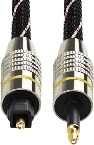 كابل صوت بصري Toslink إلى Mini Toslink - كابل ألياف بصرية رقمي S/PDIF مطلي بالذهب 24 قيراط للمسرح المنزلي وأشرطة الصوت وأجهزة التلفزيون ومكبرات الصوت وأنظمة هاي فاي (1 متر/3.28 قدم) in Kuwait