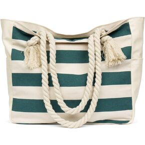 Malirona Large Beach Travel Tote Bag Canvas Shoulder Bag with Cotton Rope Handle