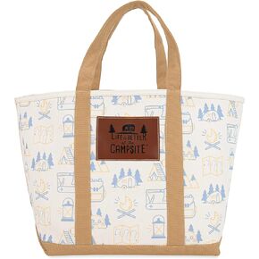 Camco Life is Better at The Campsite Canvas Tote Bag | Features a Heavy-Duty Cotton Canvas Design with Reinforced Base, a Unique RV-Themed Adventure Print, and a Zippered Top Closure | Large (53127)