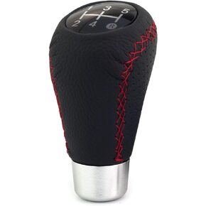 5 Speed Car Knob Shifter Handle, Leather MT Gear Stick Shift Fit Most Manual Transmissions, Red Stitched