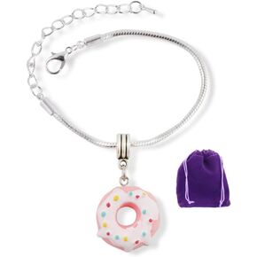 Donut Bracelet | (Pink White Icing Sprinkles) Snake Chain Charm Pastry Bracelet