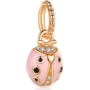Sterling Silver 925 Ladybug Bead Charms in Rose Gold Fit Bracelet for Women Girls DIY Jewelry Makers
