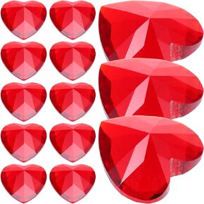 HEALLILY 20pcs Glass Red Heart Crystals Rhinestones Diamonds Valentines Day Wedding Table Scatter Confetti Vase Fillers