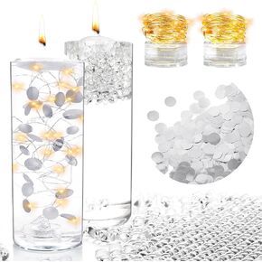 BYMORE 20000 Pieces Vase Filler Kit includes Wate Gel Beads Floating Metallic Confetti with Fairy Lights Option for Wedding Dinning Table Party Home Centerpieces (Gold)