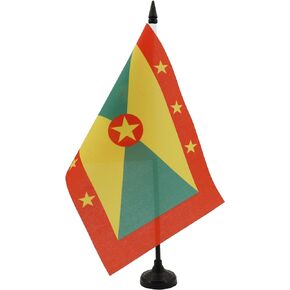 AZ FLAG Grenada Table Flag 5'' x 8'' - Grenadian Desk Flag 21 x 14 cm - Black Plastic Stick and Base