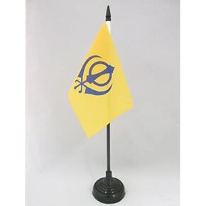 AZ FLAG Sikh Religion Table Flag 4'' x 6'' - Sikhism Desk Flag 15 x 10 cm - Black Plastic Stick and Base