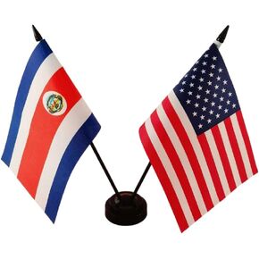 America & Costa Rica Friendship Twin Desk Flag, US Costa Rica Table Flags, 8 x 5 Inches American & Costa Rican Deluxe Desk Flag Set - Miniature USA & Costa Rica Stick Flag
