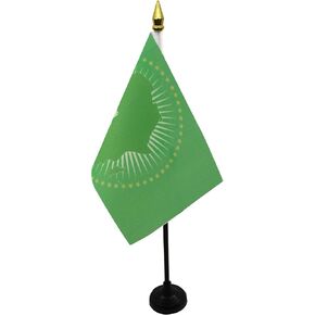 AZ FLAG African Union Table Flag 4'' x 6'' - UA Desk Flag 15 x 10 cm - Golden Spear top