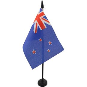 AZ FLAG New Zealand Table Flag 4'' x 6'' - New Zeleander –Kiwi Desk Flag 15 x 10 cm - Black Plastic Stick and Base