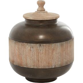 Deco 79 Metal Decorative Decorative Jars Decorative Container with Wood Lids, Decorative Keepsake Box 12" x 12" x 14", Brown in Kuwait