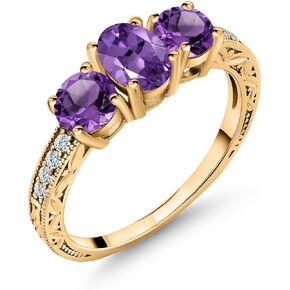 Gem Stone King 18K Yellow Gold Plated Silver Purple Amethyst Ring For Women (1.78 Cttw, Oval 7X5MM, Gemstone Birthstone, Available In Size 5, 6, 7, 8, 9)