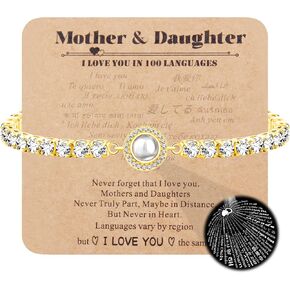 Uloveido Mom Daughter Bracelets 100 Languages I Love You Projection Tennis Bracelets Adjustable Bolo Clasp Bracelet for Mother Daughter YA4750
