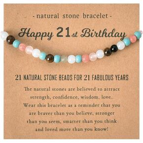 Happy 21st Birthday Gifts Bracelet for Daughter Granddaughter 21 Year Old Birthday Gifts for Her Best Friend Bday Gifts for Teen Girls Niece Sister Birthday Gift Ideas Natural Stone Bead Bracelets