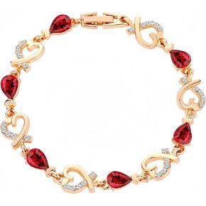 Wish Stone Link Charm Bracelet with Crystals, Rose Gold Plated, Bracelet for Mother Wife Sister Wedding Birthday Gifts Mother's Valentine's Day