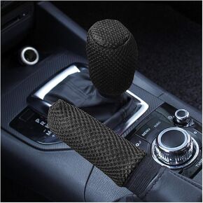 Car Gear Shift Cover + Handbrake Cover,Non-Slip & Breathable Shift Knob Cover Emergency Brake Cover,Universal Car Accessories Interior Shifter Cover for Car Truck SUV (Beige)