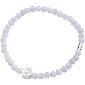 Alex and Ani AA670222SS,Gemstone Stretch Bracelet, Blue Lace Agate Balance Yin Yang,Shiny Silver,Blue,Bracelet