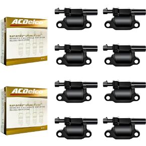 MAS Set of 8 Square Ignition Coil Pack & Acdelco Spark Plugs Compatible with Cadillac CTS Chevy Impala GMC Sierra Pontiac H3 Tahoe Yukon Silverado Trailblazer Replacement for UF413 C1511 D510C