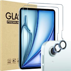 ProCase 2 Pack Screen Protector for iPad Air 13 Inch 2024 M2 + 2 Pack Camera Lens Protector Matching Tablet Colors, HD Tempered Glass Film Guard Saver for iPad Air 13 A2898 A2899 A2900 -Blue