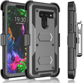 Tekcoo Holster Clip Case for LG G8 / LG G8 ThinQ, [Tshell] Shock Absorbing [Built-in Screen] Secure Swivel Locking Belt Defender Full Body Kickstand Carrying Sturdy Phone Cases Cover [Gray]