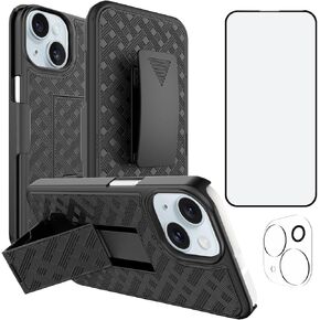 Ailiber Compatible with iPhone 15 Plus Case, iPhone 15 Plus Holster Case with Screen Protector, Swivel Belt Clip, Kickstand Holder, Slim Shockproof Shell Full Body Cover for iPhone 15+ 6.7 Inch-Black