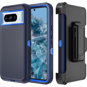 Phone Case for Google Pixel 8 Pro Case,Heavy Duty Hard Shockproof Armor Protector Case Cover with Belt Clip Holster for Google Pixel 8 Pro 2023 Phone Case (Black+Blue)