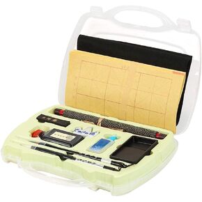 Chinese Traditional Calligraphy Set, Writing Brush Pen Water Ink Writing Cloth Inkstone Set Brush Pen Ink Water Writing Paper Tool Box Kit for Beginner
