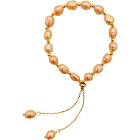 Pearl Bracelets for Women, Irregular Shape Pink Baroque Freshwater Pearls Gold Adjustable Slider Bracelet for Girls Bride Bridesmaid Gift