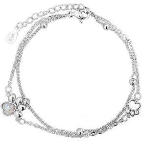 Opal Paw Print Bracelet for Women Girls Cat Dog Kitten Puppy Animal Pet Bead Ball Hollow Heart Adjustable Layered Chain Bracelet Ankle Cute Jewelry Gifts Christmas Birthday