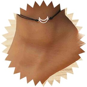 Bohemian Hollow Moon Anklet Bracelet Black Woven Rope Moon Ankle Bracelet Crescent Moon Chain Anklet Adjustable Wax Anklets Summer Beach Foot Chain Jewelry for Women and Girls