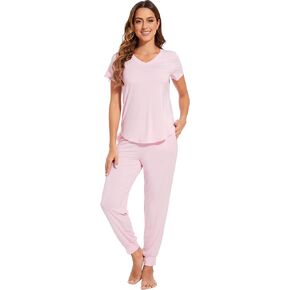 WiWi Pajamas for Women Soft Pajama Sets Short Sleeve Tops with Jogger Pants Viscose from Bamboo Pjs S-XXL