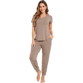 بيجامة WiWi للنساء طقم بيجامة ناعمة بأكمام قصيرة مع بنطال رياضي فيسكوز من الخيزران Pjs S-XXL