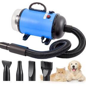 Dog Dryer, Dog Blow Dryer, High Velocity Professional Pet Grooming Vacuum, Dog Hair Dryer with Heater, Stepless Adjustable Speed, 3 Different Nozzles and a Comb for Home, Pet Washing Station, Travel