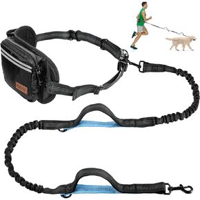 Kytely Hands Free Dog Leash with Zipper Pouch, Wide Padded Waist Dog Running Leash, Dual Padded Handles, Retractable Bungee for Walking Jogging Training Hiking