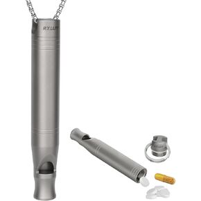 Titanium Emergency Whistle with Hidden Pill Holder Case, Portable Waterproof Fob Medicines Organizer 100db+ Survival Whistles Keychain Container for Outdoors, Camping, Travel EDC Accessories