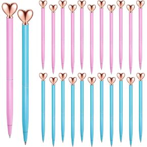 Thenshop 24 Pcs Heart Shaped Pens Retractable Metal Cute Pens 1.0 mm Black Ink Ballpoint Decorative Pens Engagement Gifts for Women School Office Wedding Bridal Shower Baby Shower(Gold)