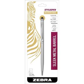 Zebra Pen StylusPen Twist Retractable Ballpoint Pen, Fine Point, 0.7mm, Black Ink, Silver Barrel, 1-Count
