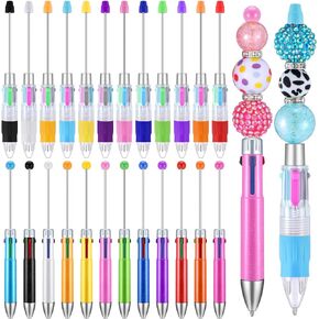 24 Pcs Multicolor Beadable Pens 4 in 1 Colored Beads Pen Retractable Ballpoint Pens for DIY Making Kit Students Children Gift Office School Supplies (Novel)
