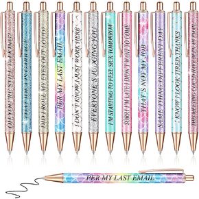 Glenmal 12 Pieces Glitter Funny Word Ballpoint Pens Funny Negative Pens for Adults Novelty Fun Humorous Sayings Office Supplies for Co Worker Colleague Office Supplies(Office Negative)