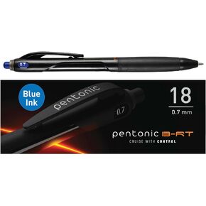 Pentonic BR-T Retractable Ballpoint Pens, 18 Count, Blue Ink, 0.7 mm Fine Point, Smooth Writing For Journaling, Office & School (PEN12125)